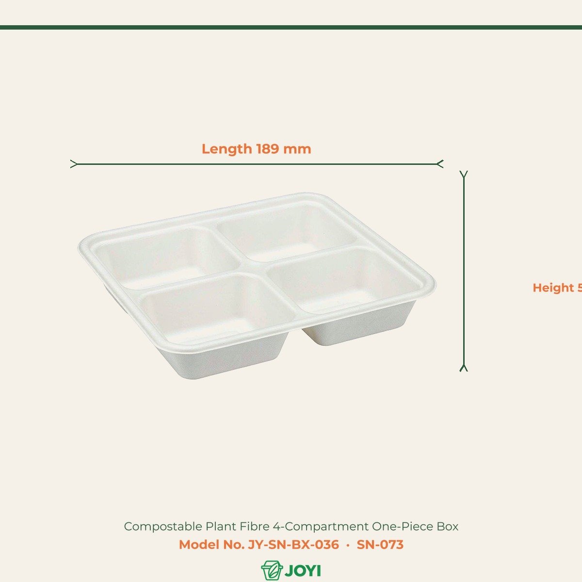 Compostable Plant Fibre 4-Compartment One-Piece Box