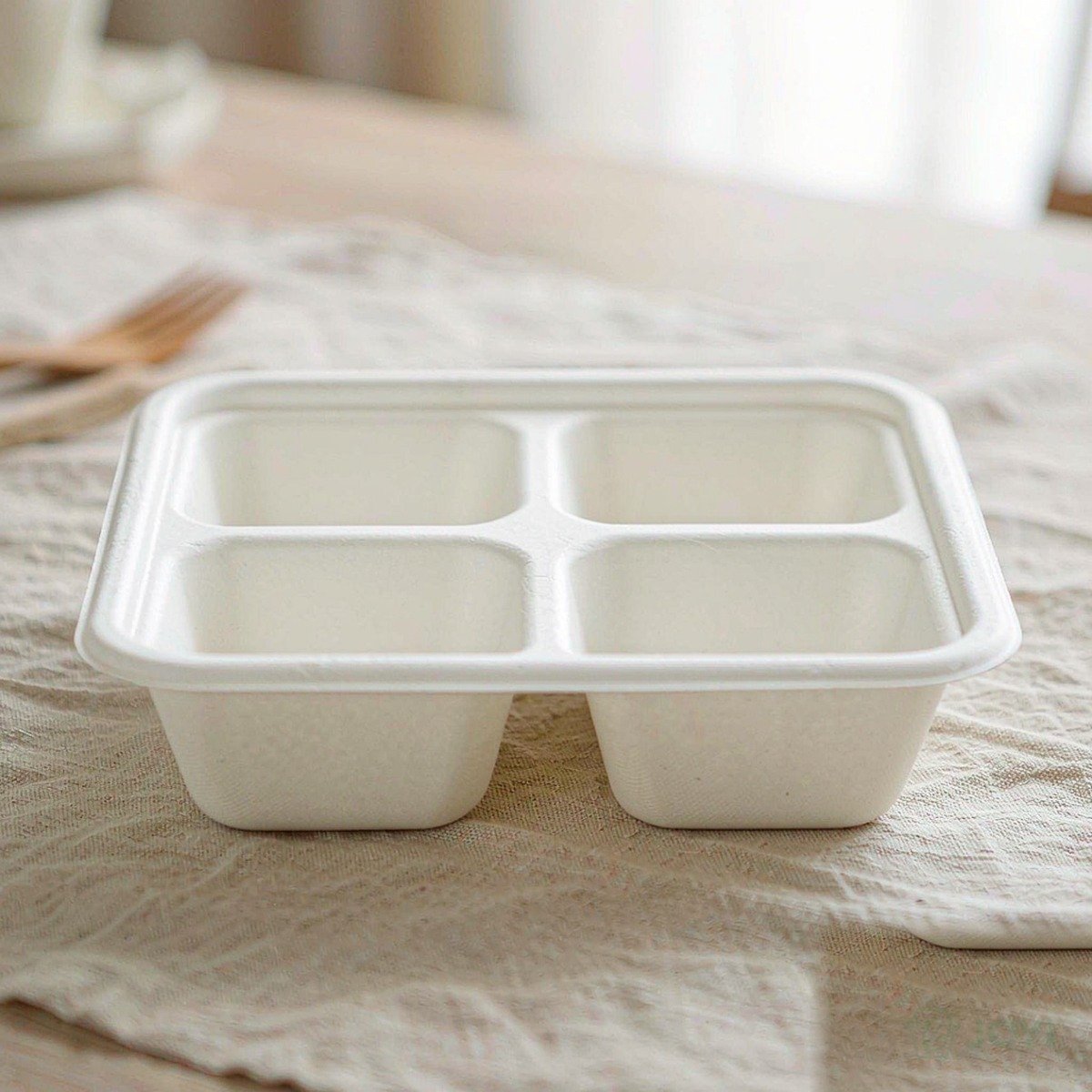 Compostable Plant Fibre 4-Compartment One-Piece Box 248 x 218 x H53 mm