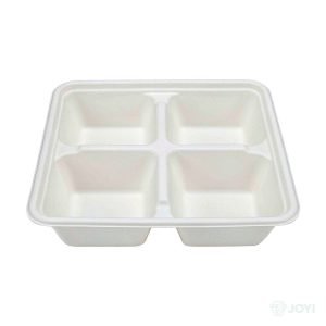 Compostable Plant Fibre 4-Compartment One-Piece Box 248 x 218 x H53 mm