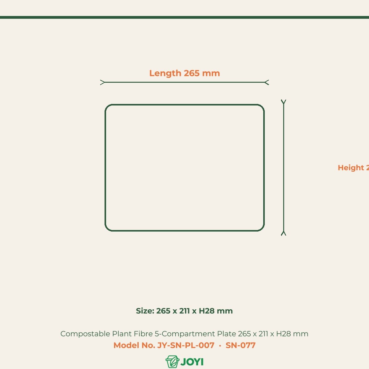 Compostable Plant Fibre 5-Compartment Plate 265 x 211 x H28 mm