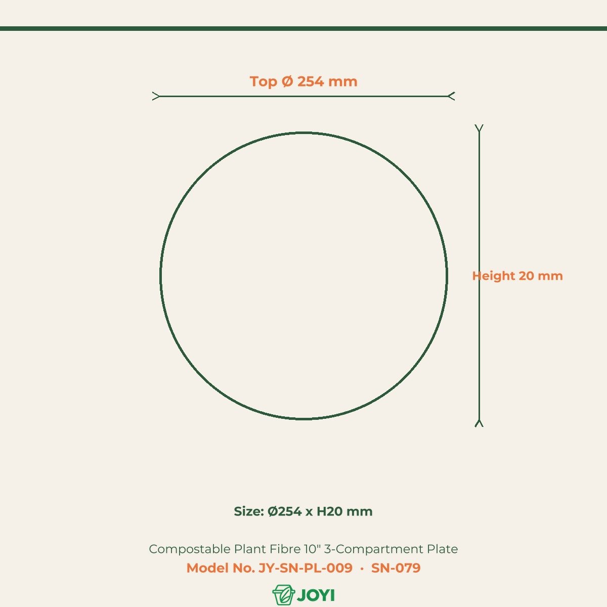 Compostable Plant Fibre 10" 3-Compartment Plate