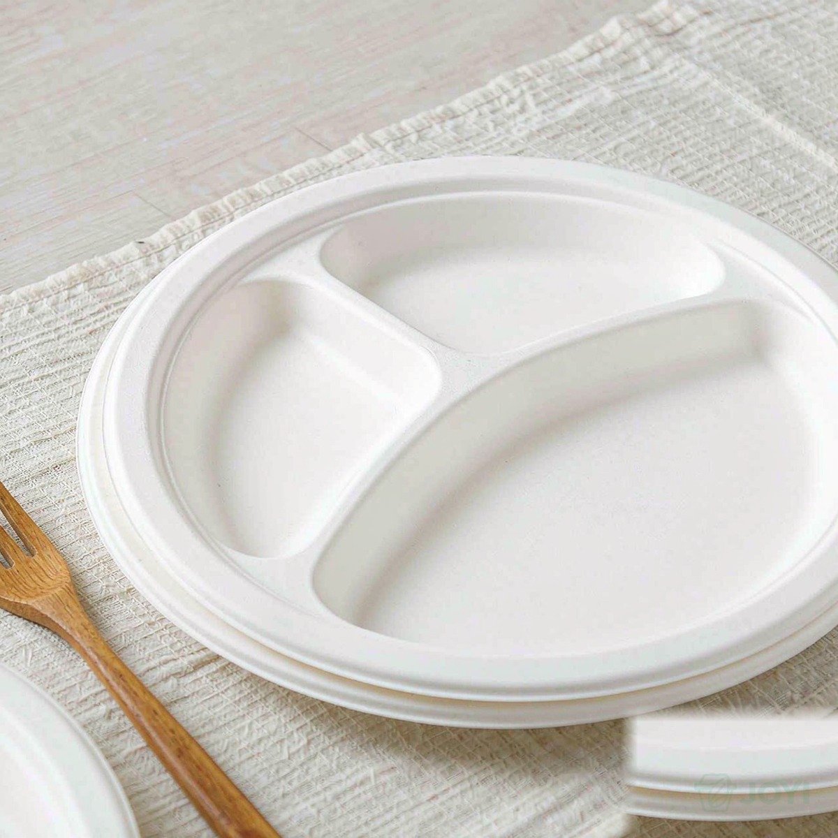 Compostable Plant Fibre 10" 3-Compartment Plate