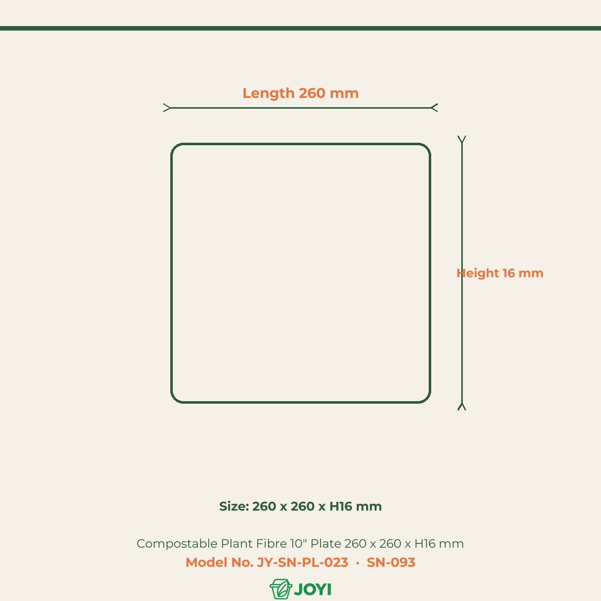 Compostable Plant Fibre 10" Plate 260 x 260 x H16 mm
