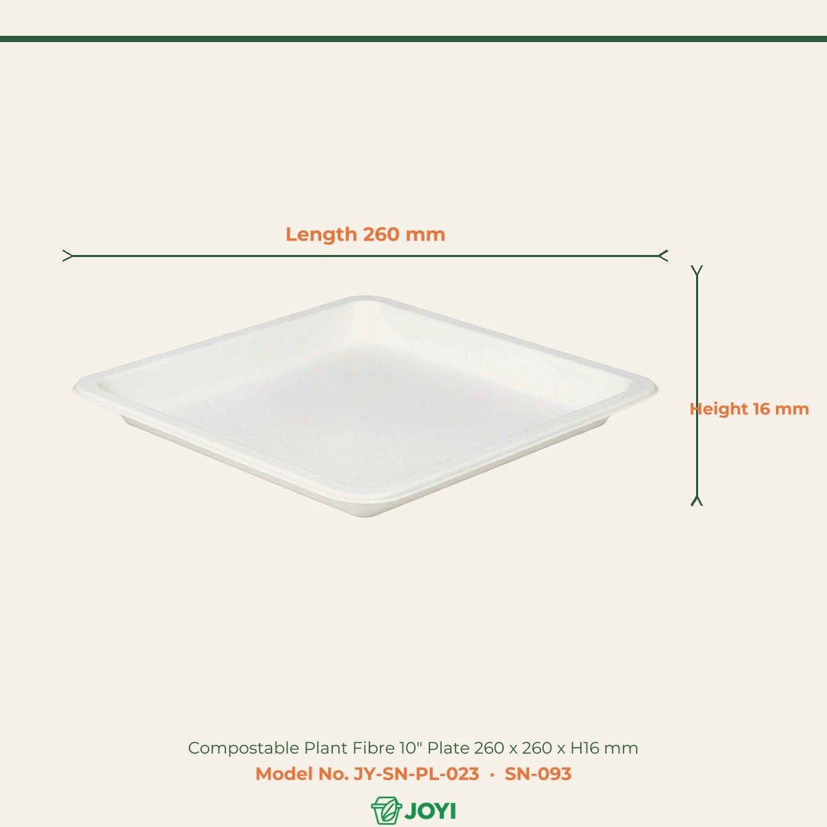 Compostable Plant Fibre 10" Plate 260 x 260 x H16 mm