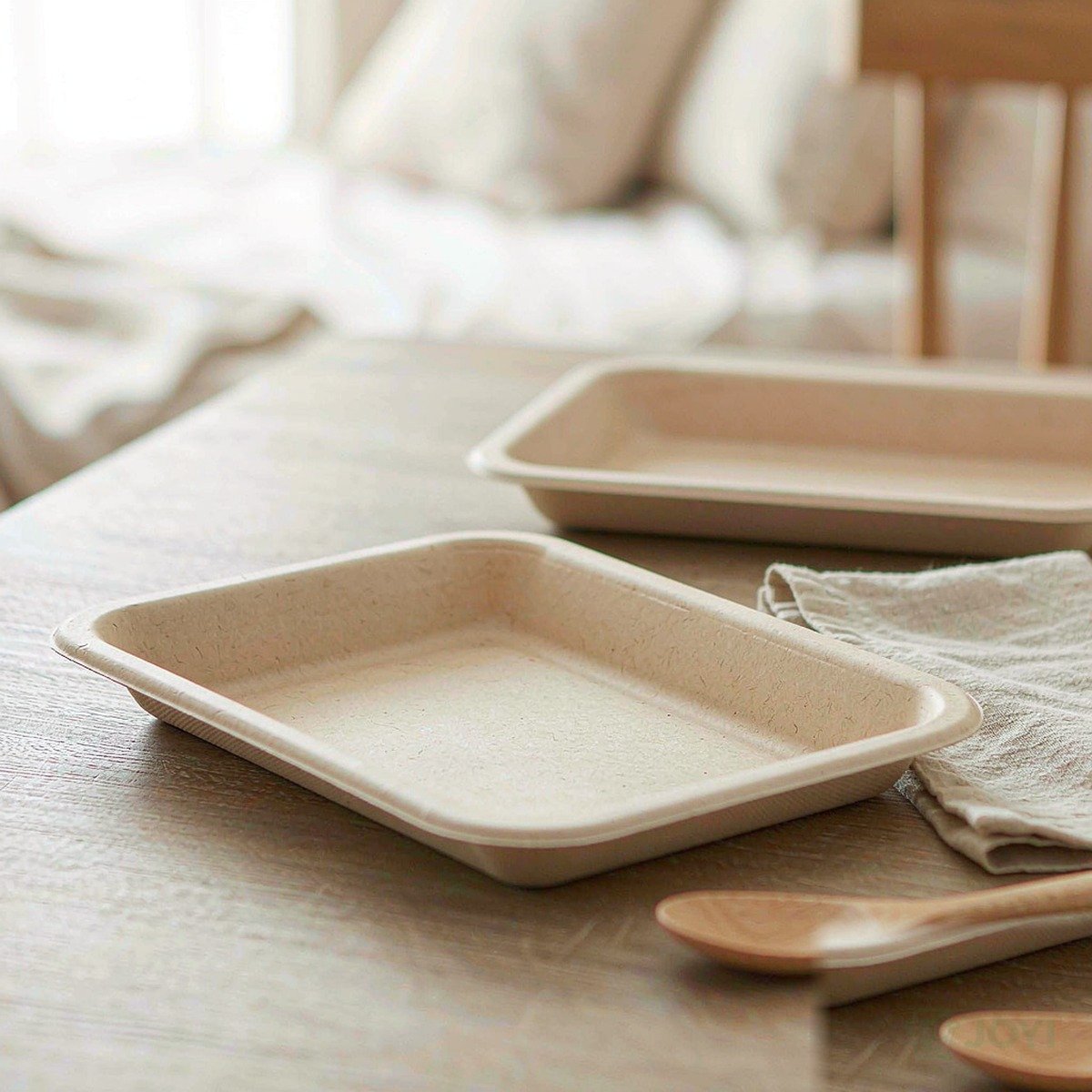 Compostable Plant Fibre Square Tray 230 x 170 x H30 mm