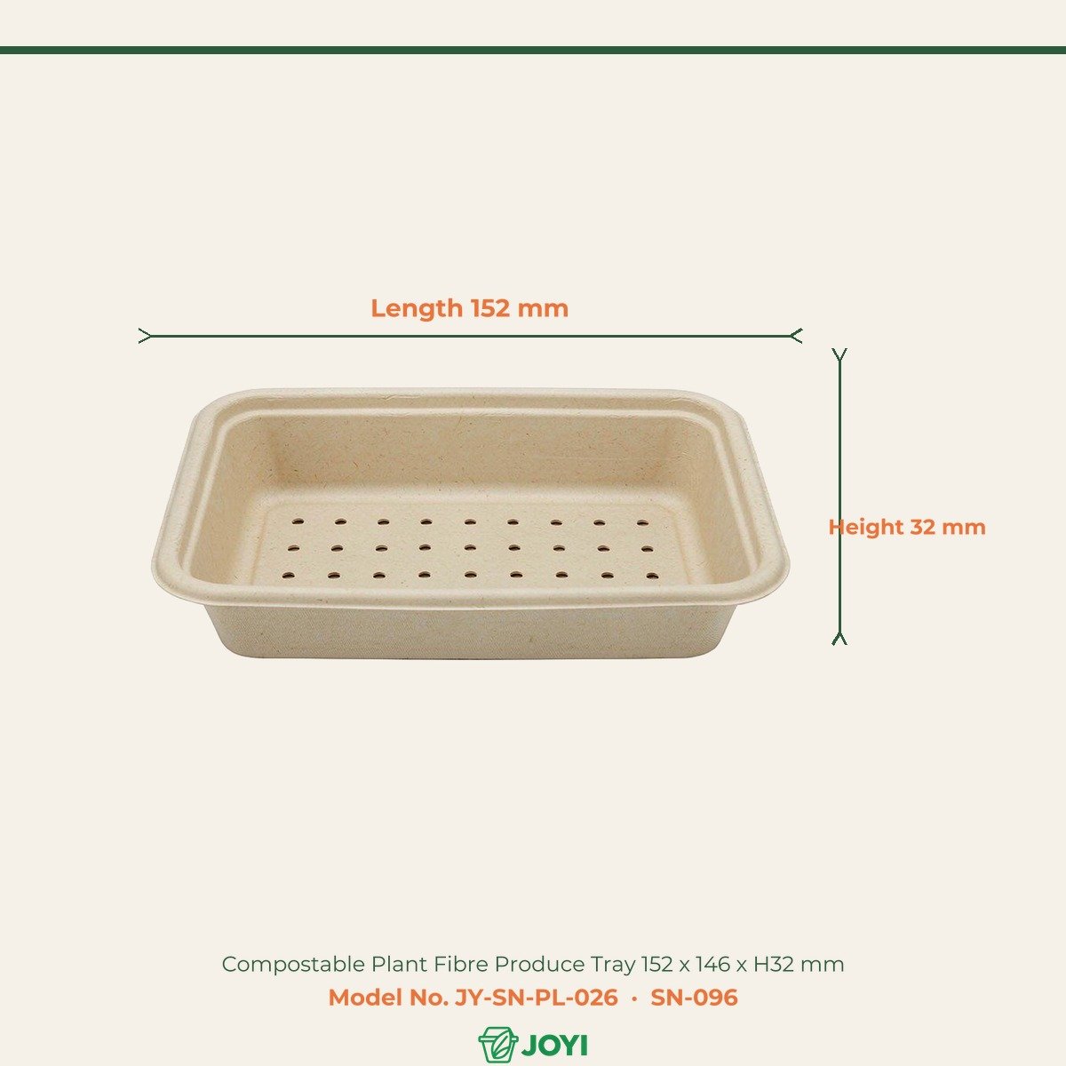 Compostable Plant Fibre Produce Tray 152 x 146 x H32 mm