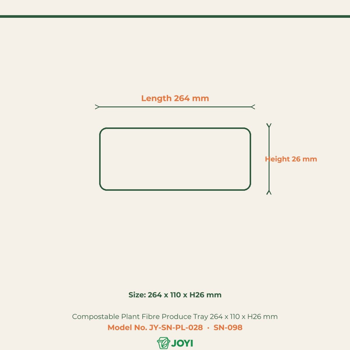 Compostable Plant Fibre Produce Tray 264 x 110 x H26 mm