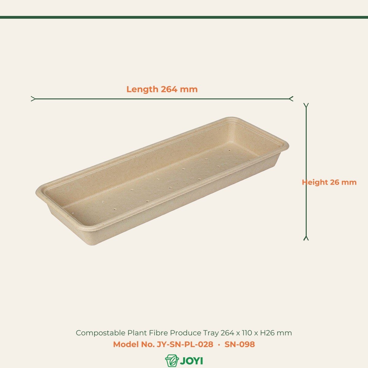 Compostable Plant Fibre Produce Tray 264 x 110 x H26 mm