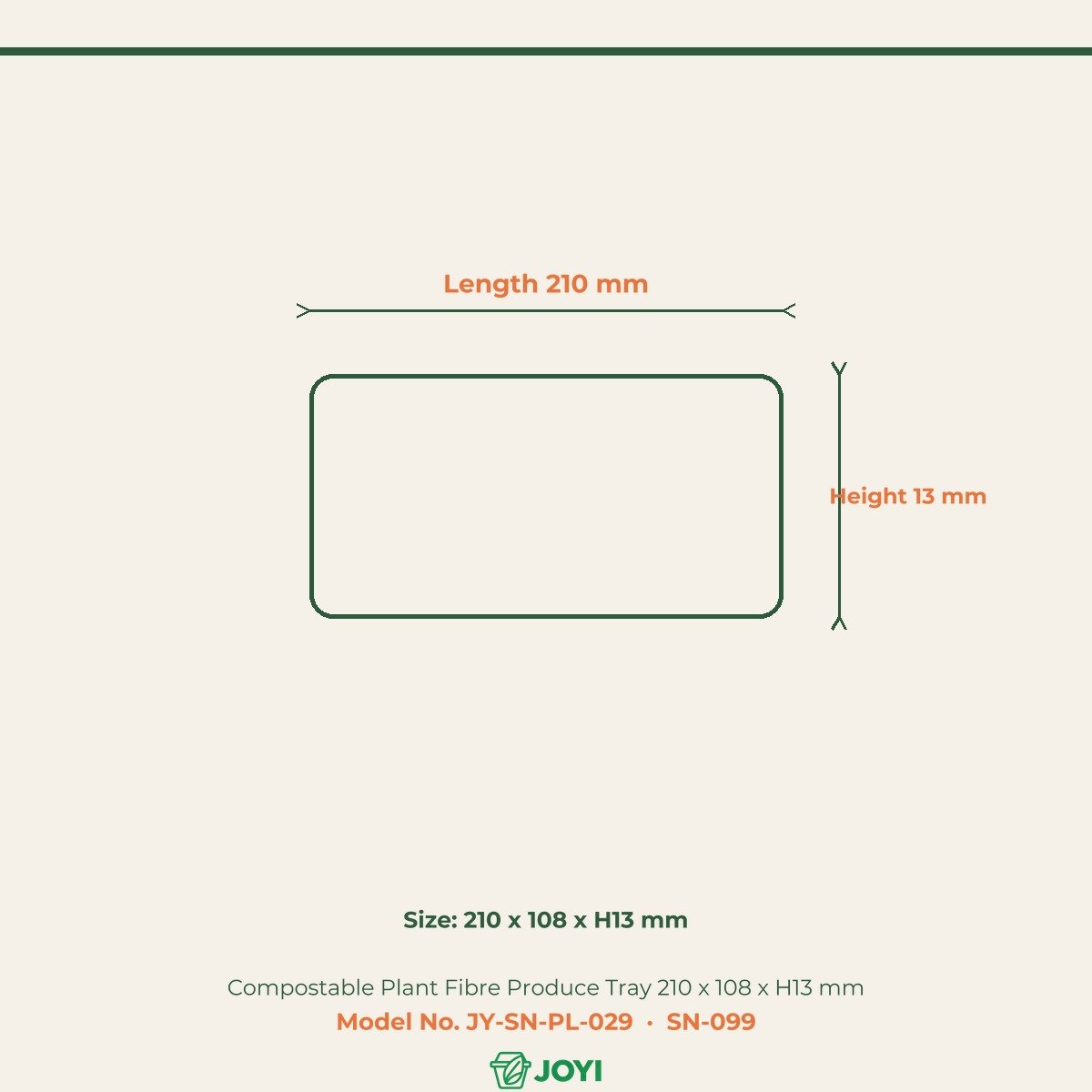Compostable Plant Fibre Produce Tray 210 x 108 x H13 mm