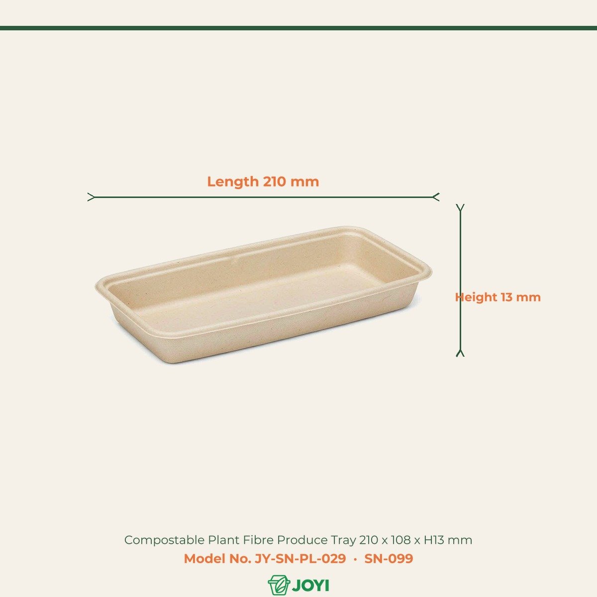 Compostable Plant Fibre Produce Tray 210 x 108 x H13 mm