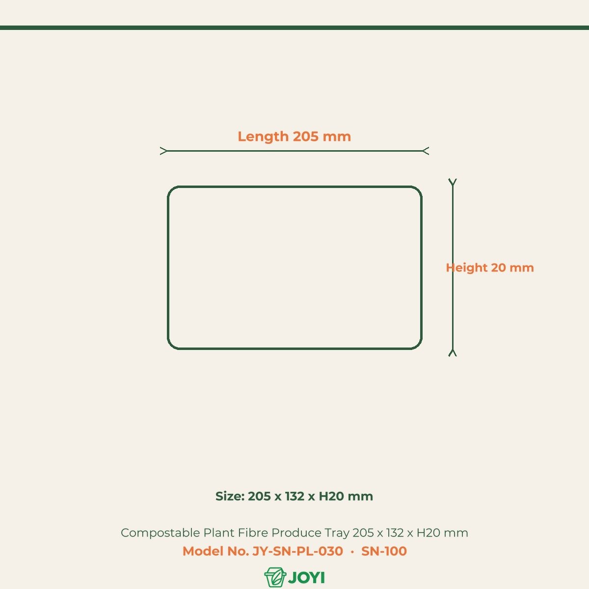 Compostable Plant Fibre Produce Tray 205 x 132 x H20 mm