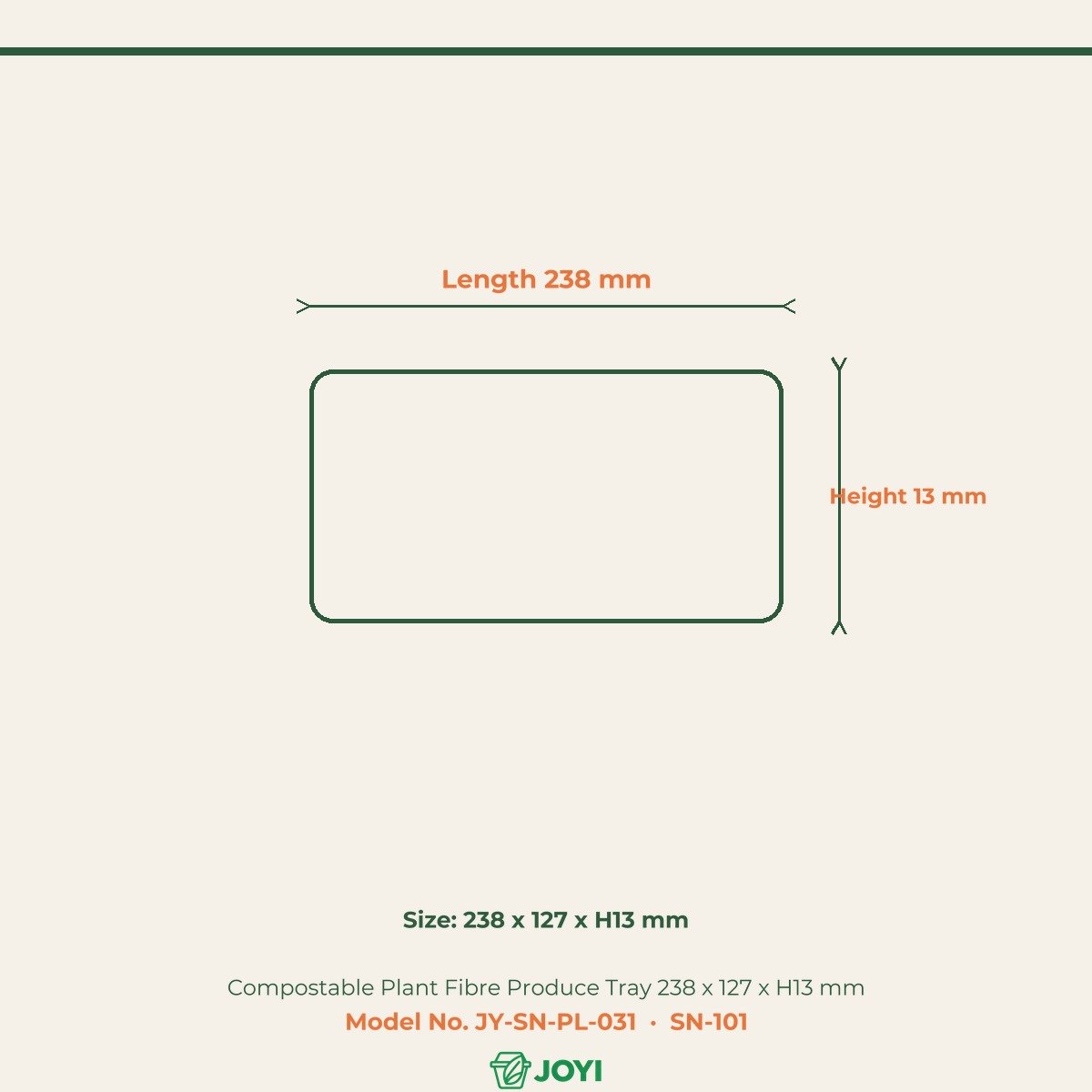 Compostable Plant Fibre Produce Tray 238 x 127 x H13 mm
