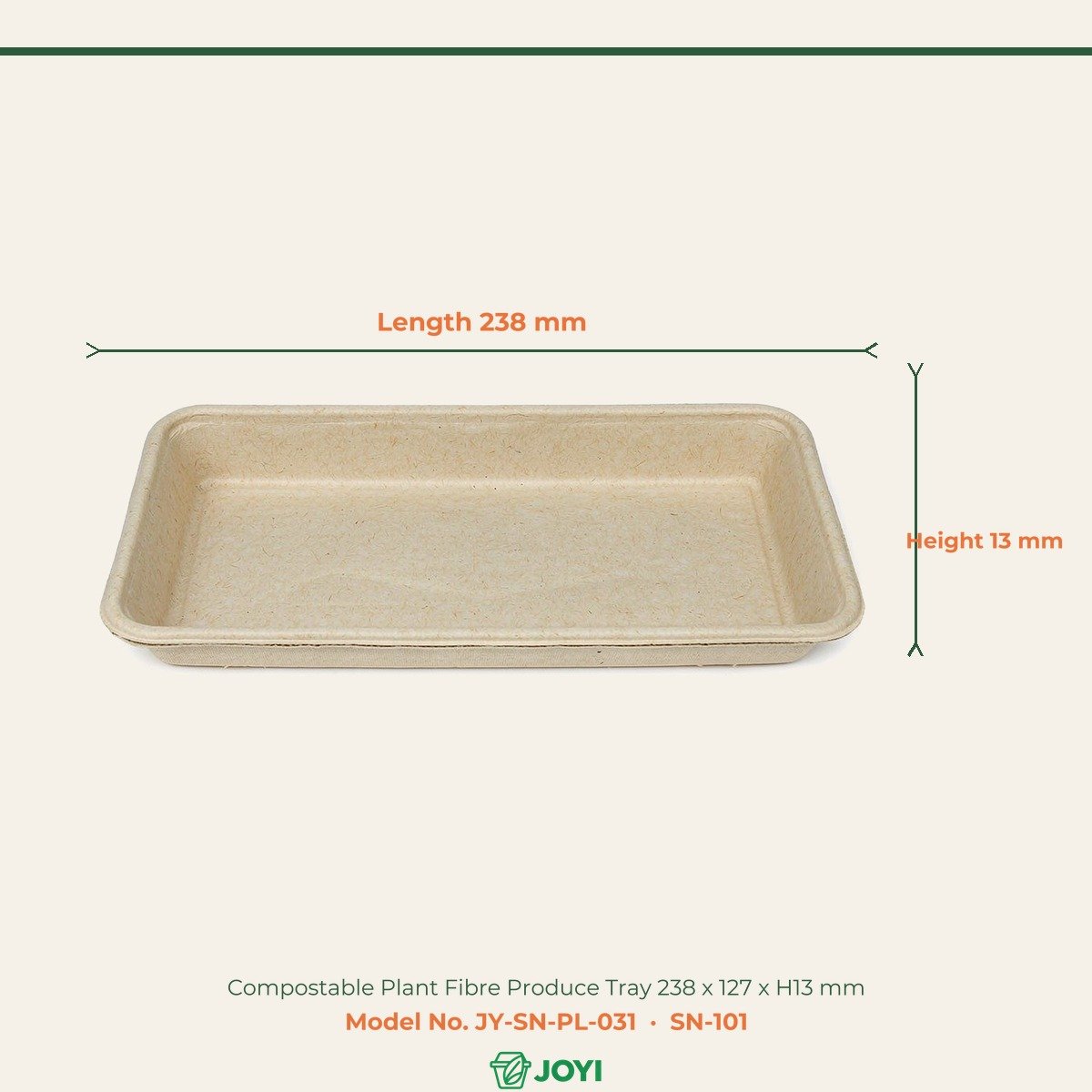 Compostable Plant Fibre Produce Tray 238 x 127 x H13 mm