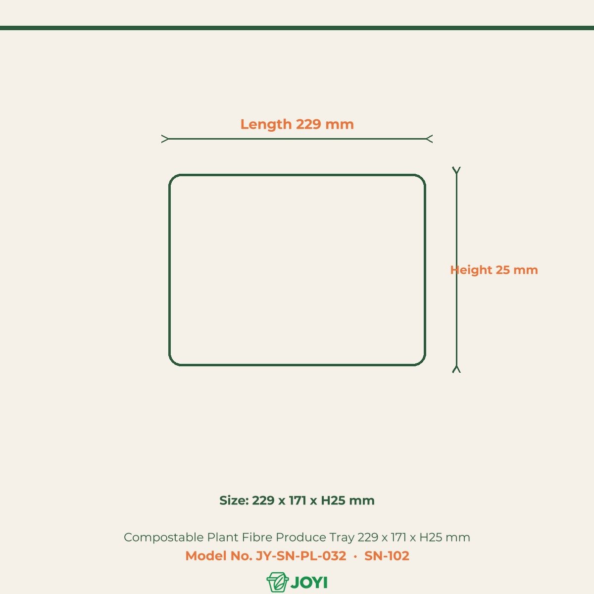 Compostable Plant Fibre Produce Tray 229 x 171 x H25 mm