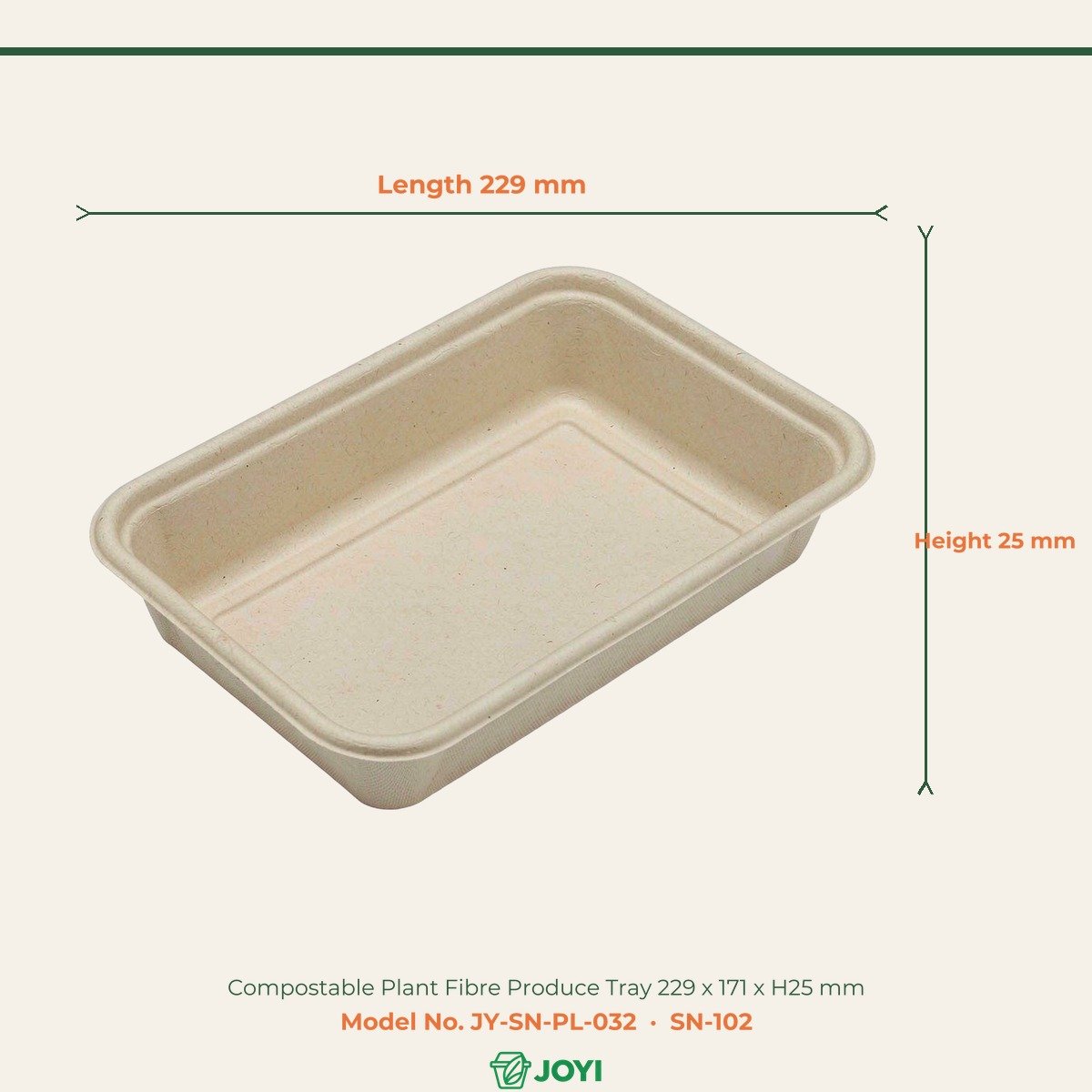 Compostable Plant Fibre Produce Tray 229 x 171 x H25 mm