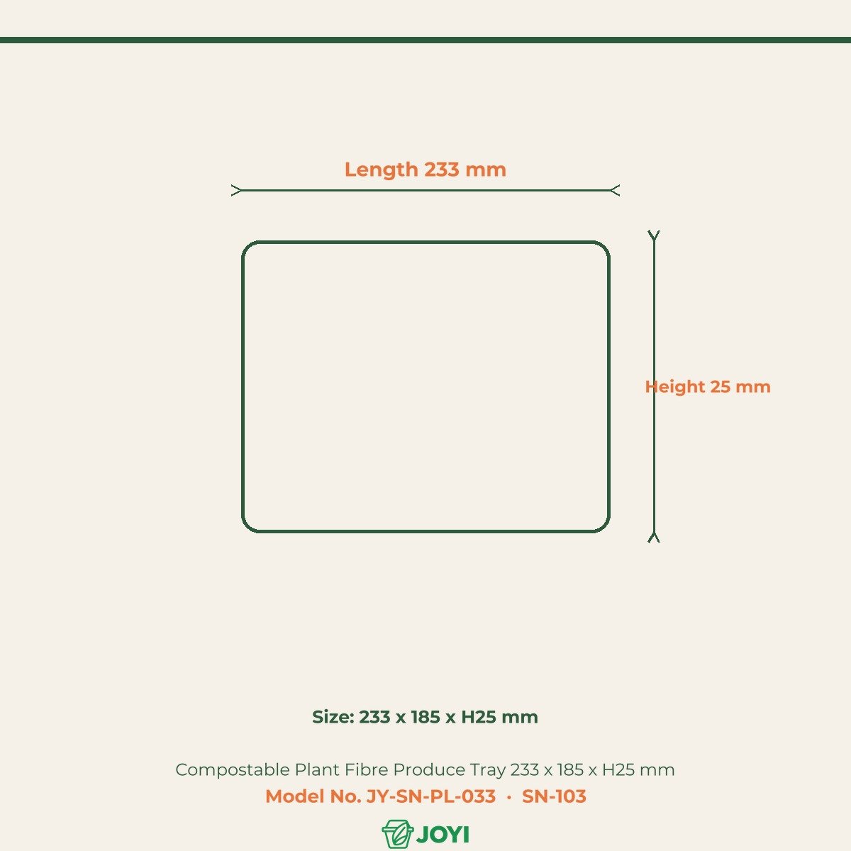 Compostable Plant Fibre Produce Tray 233 x 185 x H25 mm