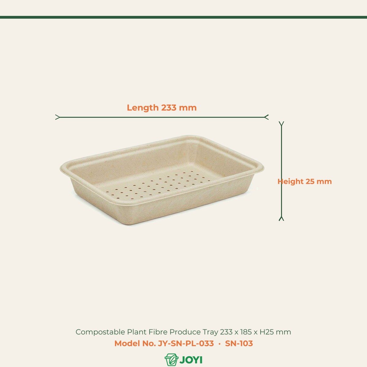 Compostable Plant Fibre Produce Tray 233 x 185 x H25 mm