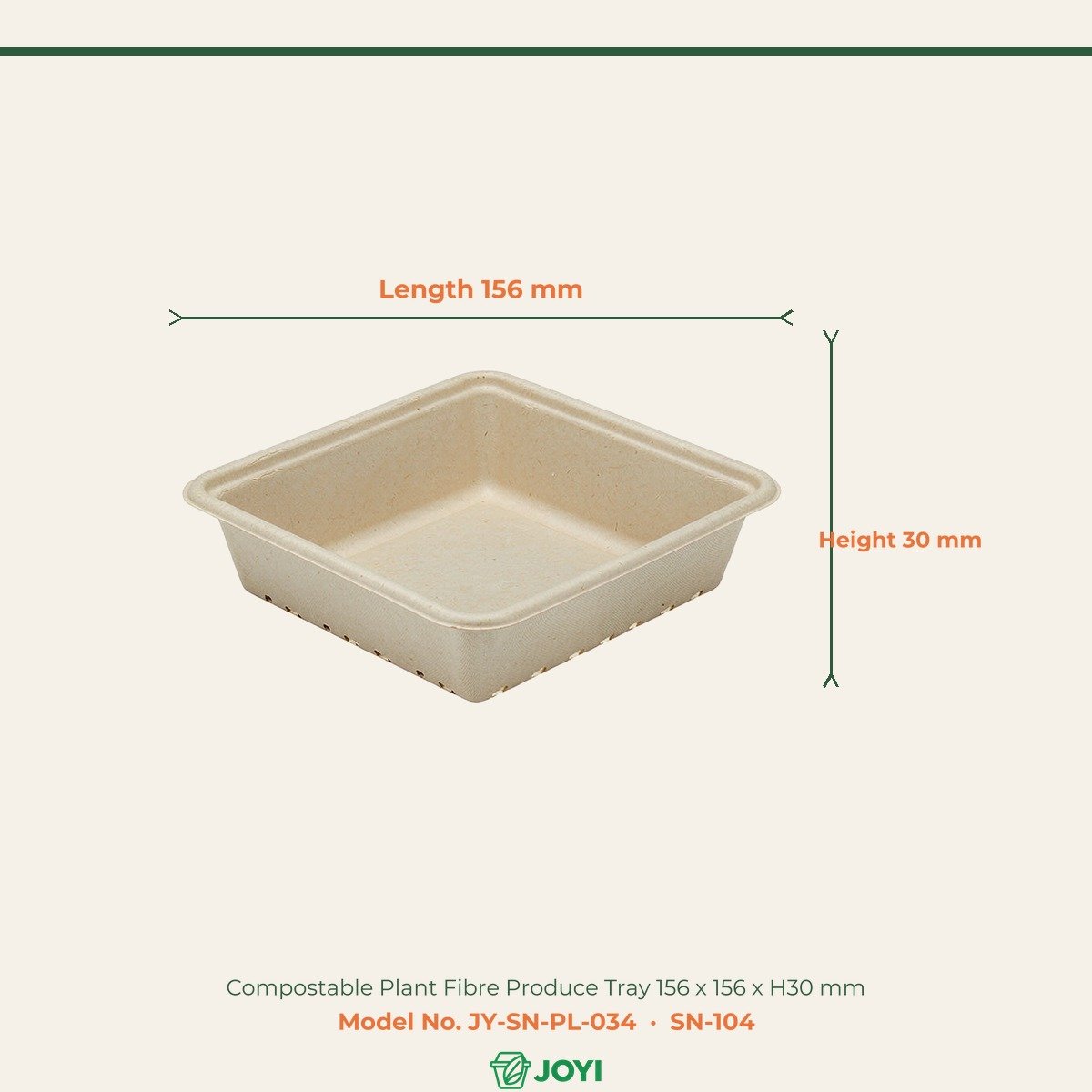 Compostable Plant Fibre Produce Tray 156 x 156 x H30 mm