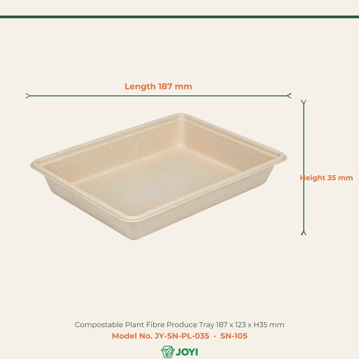 Compostable Plant Fibre Produce Tray 187 x 123 x H35 mm