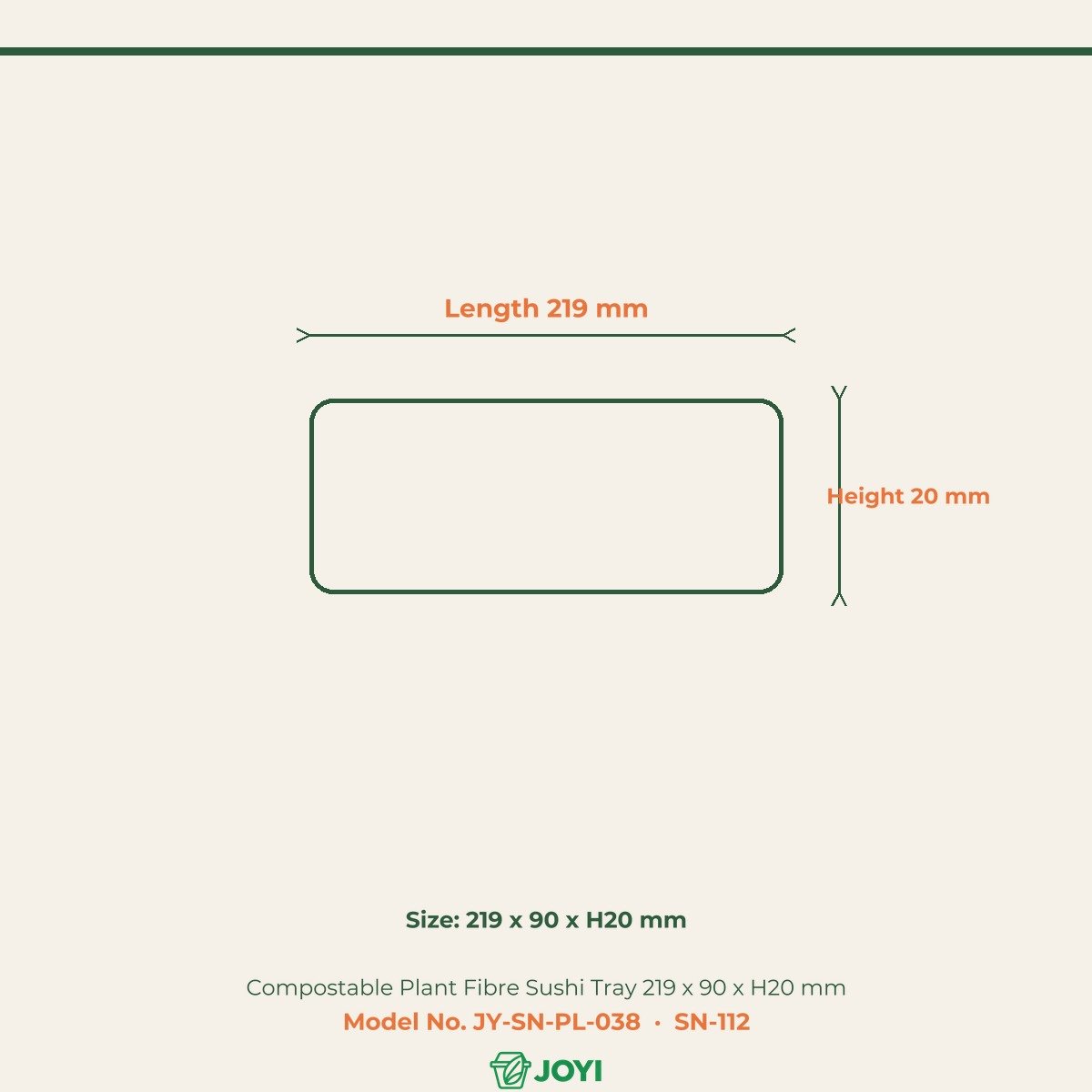 Compostable Plant Fibre Sushi Tray 219 x 90 x H20 mm