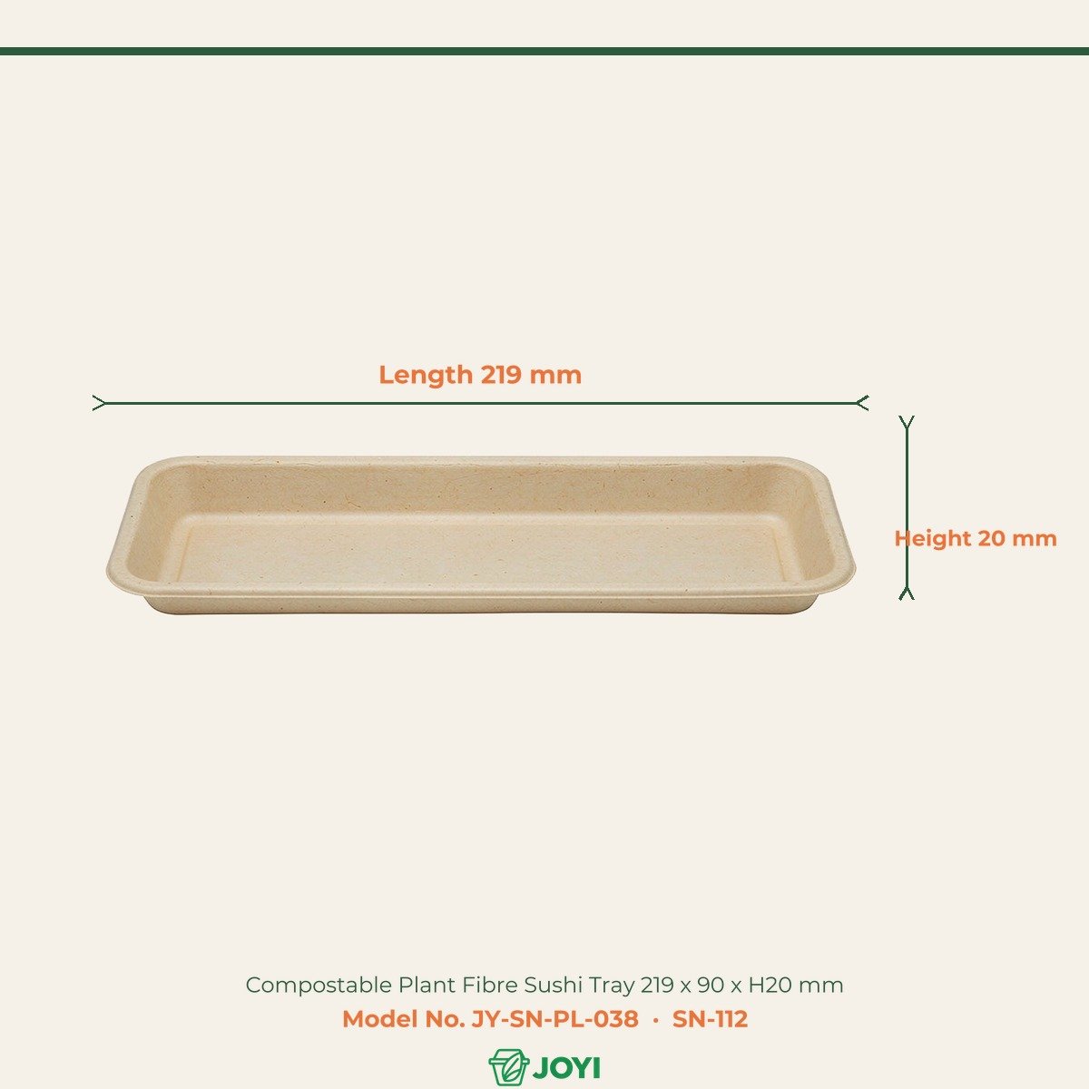 Compostable Plant Fibre Sushi Tray 219 x 90 x H20 mm