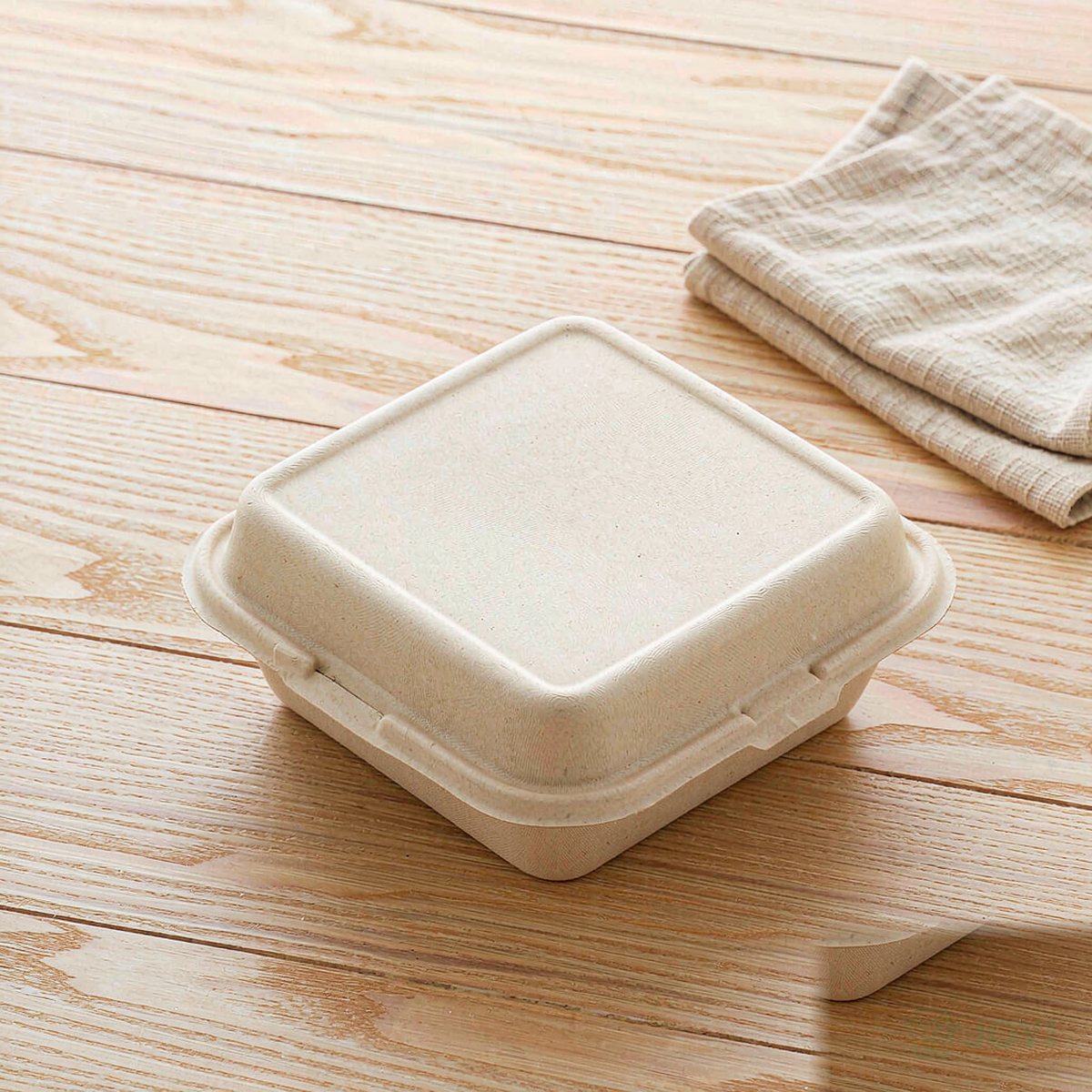Compostable Plant Fibre 9" Hinged Food Box 235 x 237 x H77 mm