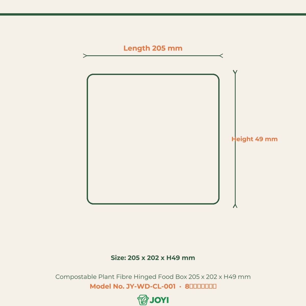 Compostable Plant Fibre Hinged Food Box 205 x 202 x H49 mm