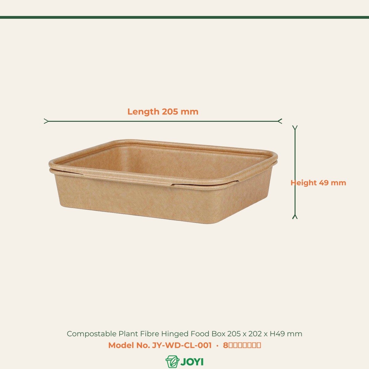 Compostable Plant Fibre Hinged Food Box 205 x 202 x H49 mm