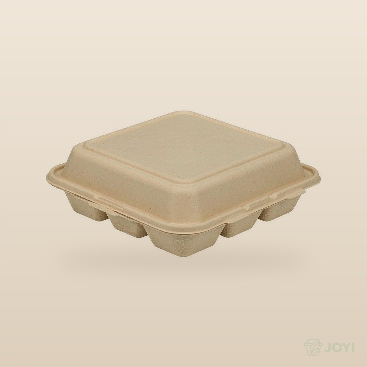 Compostable Plant Fibre 3-Compartment Hinged Food Box 205 x 202 x H49 mm