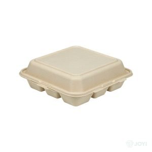 Compostable Plant Fibre 3-Compartment Hinged Food Box 205 x 202 x H49 mm