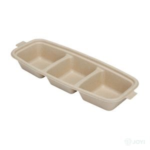 Compostable Bagasse 3-Compartment Sauce Tray 213 x 89 x H24 mm