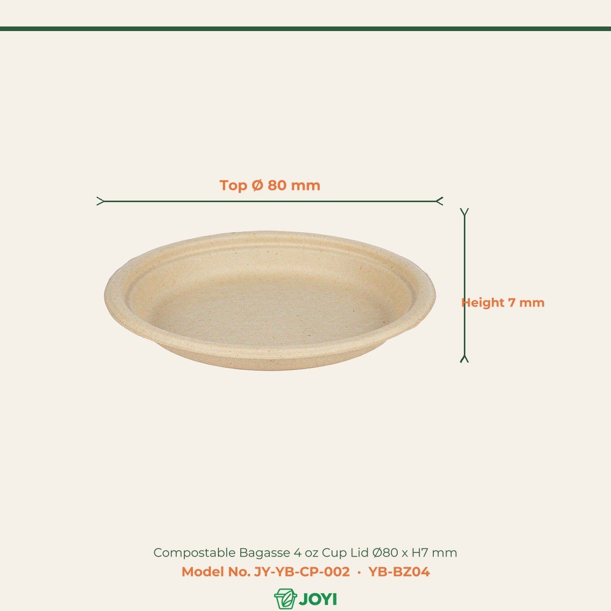 Compostable Bagasse 4 oz Cup Lid Ø80 x H7 mm
