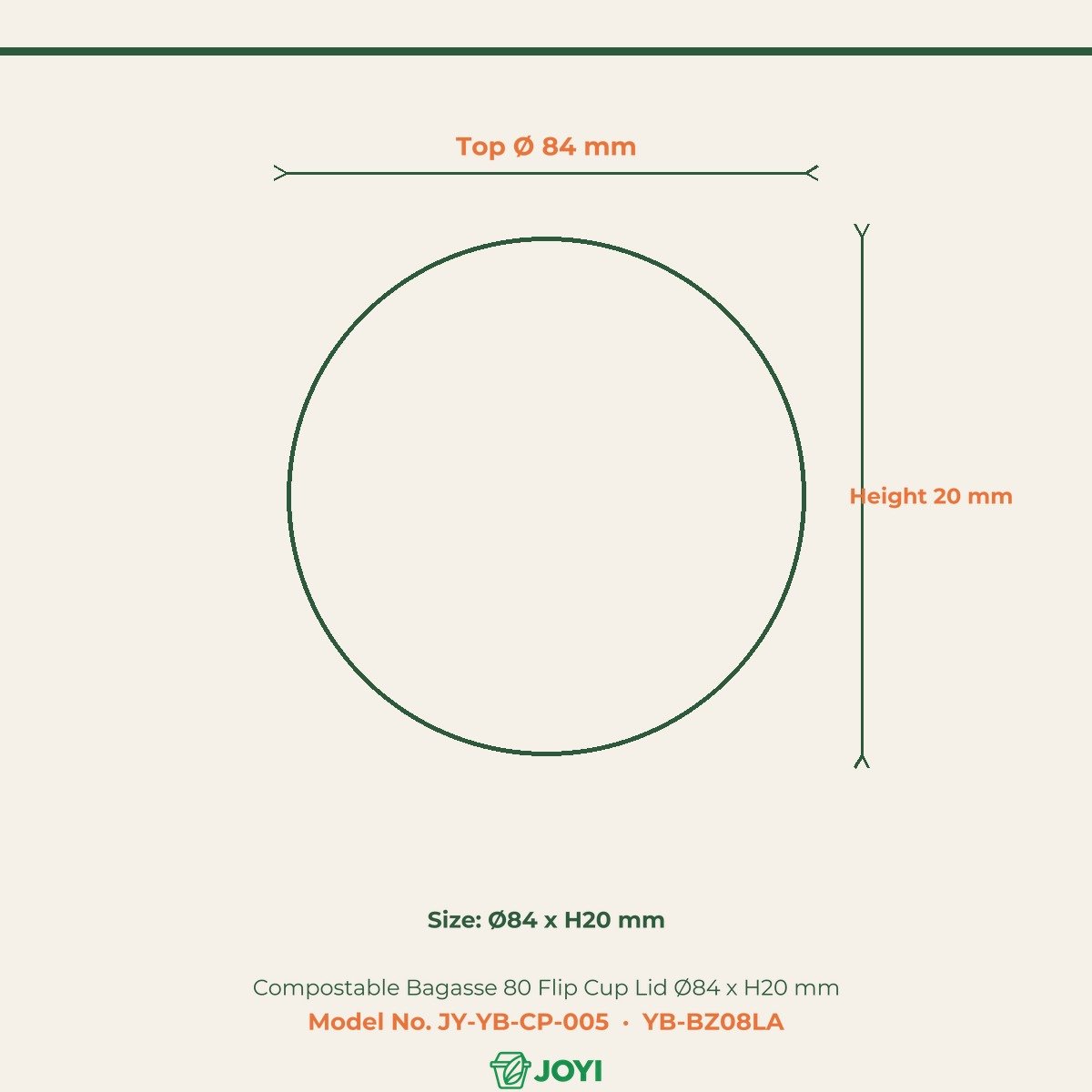 Compostable Bagasse 80 Flip Cup Lid Ø84 x H20 mm