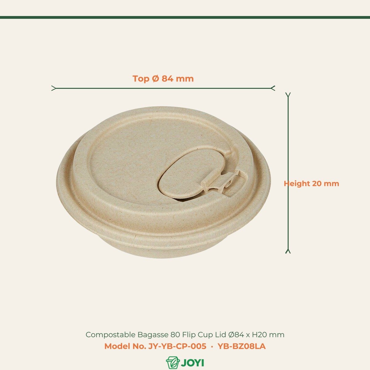 Compostable Bagasse 80 Flip Cup Lid Ø84 x H20 mm