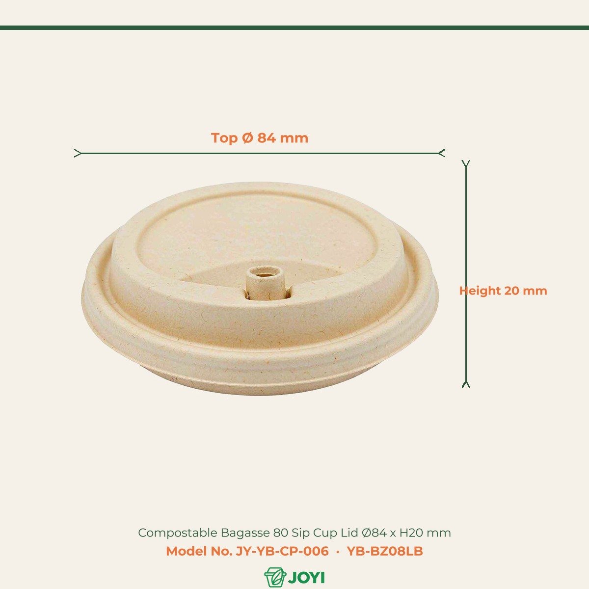 Compostable Bagasse 80 Sip Cup Lid Ø84 x H20 mm