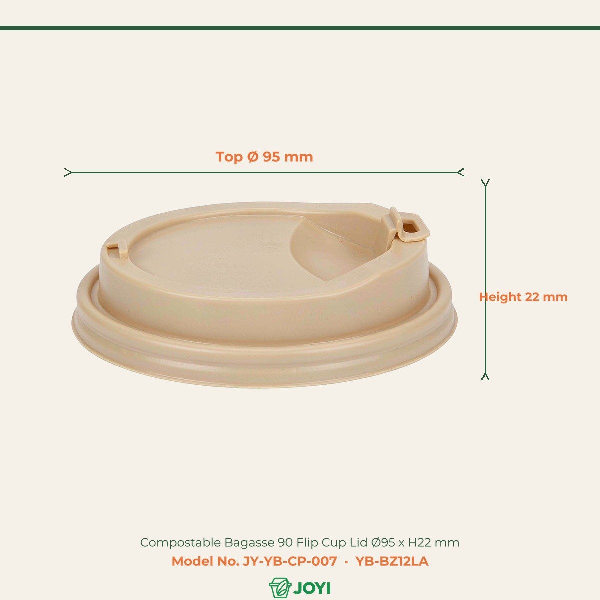 Compostable Bagasse 90 Flip Cup Lid Ø95 x H22 mm