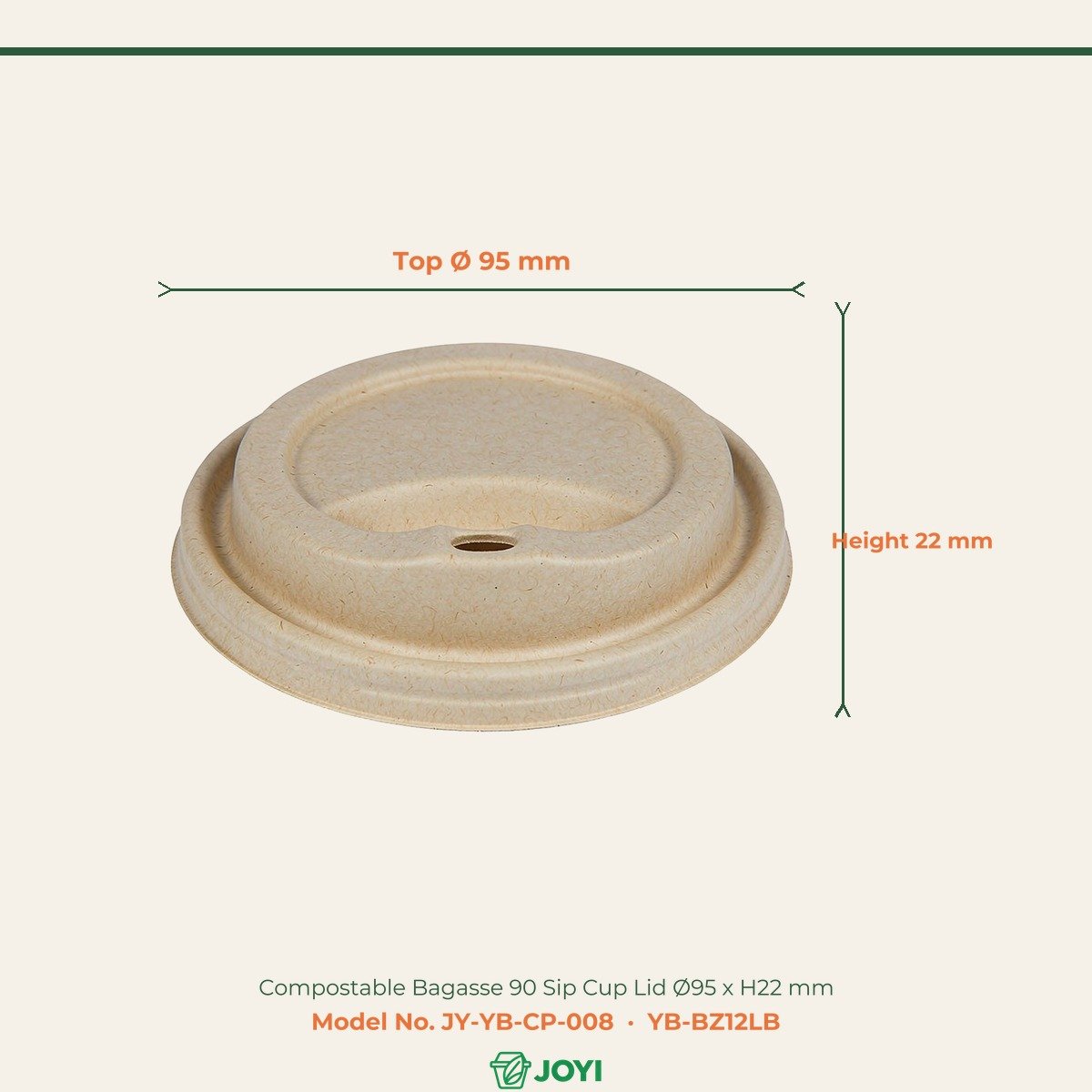 Compostable Bagasse 90 Sip Cup Lid Ø95 x H22 mm