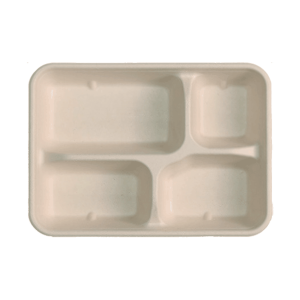 Compostable Bagasse 8.86" 4-Compartment Plate