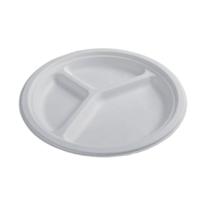 Compostable Bagasse 9" 3-Compartment Plate