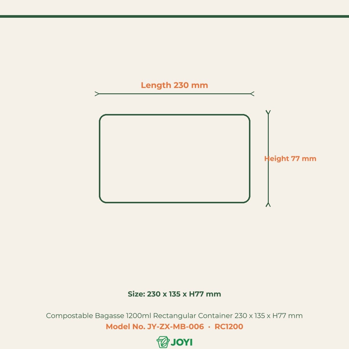 Compostable Bagasse 1200ml Rectangular Container 230 x 135 x H77 mm - Image 4