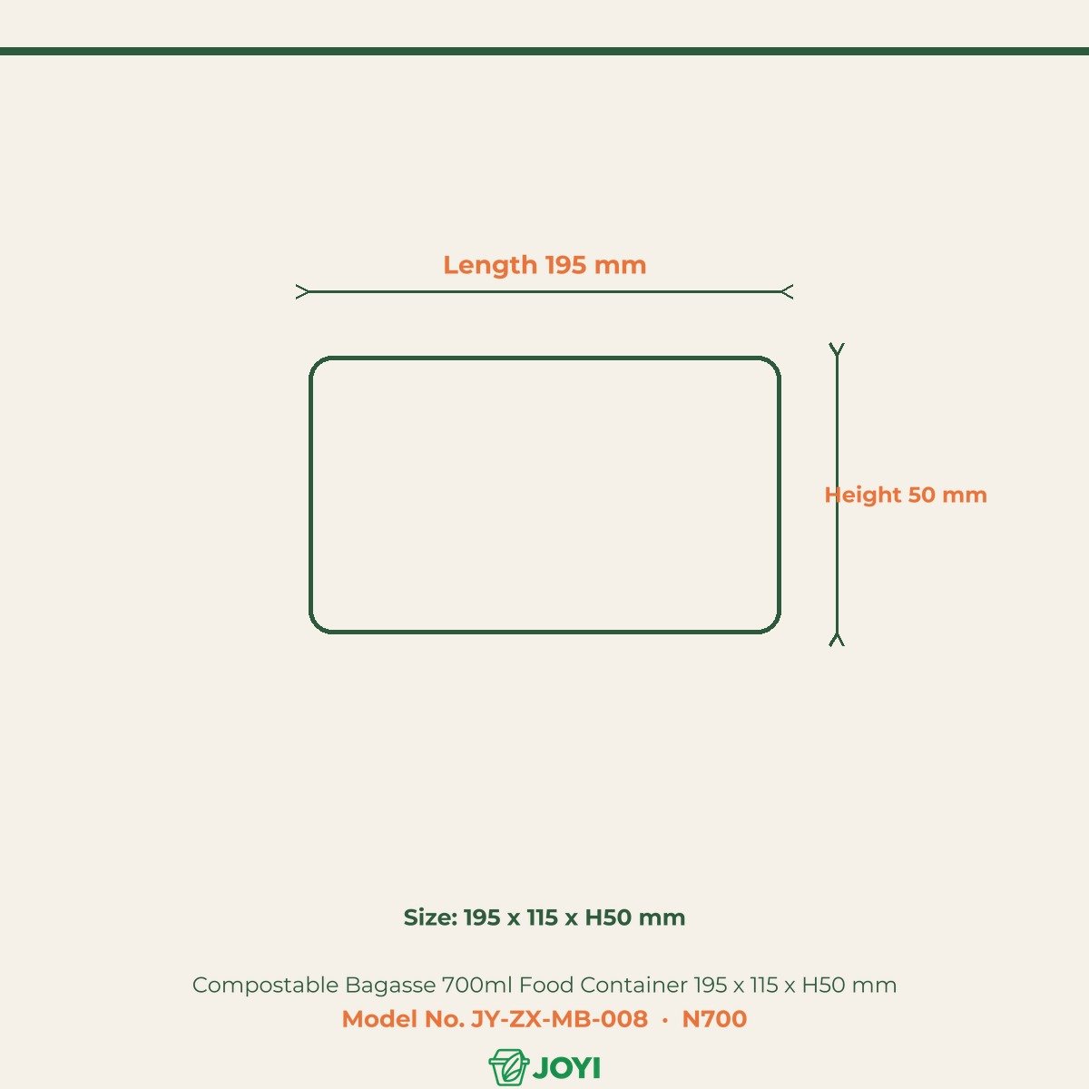 Compostable Bagasse 700ml Food Container 195 x 115 x H50 mm - Image 4