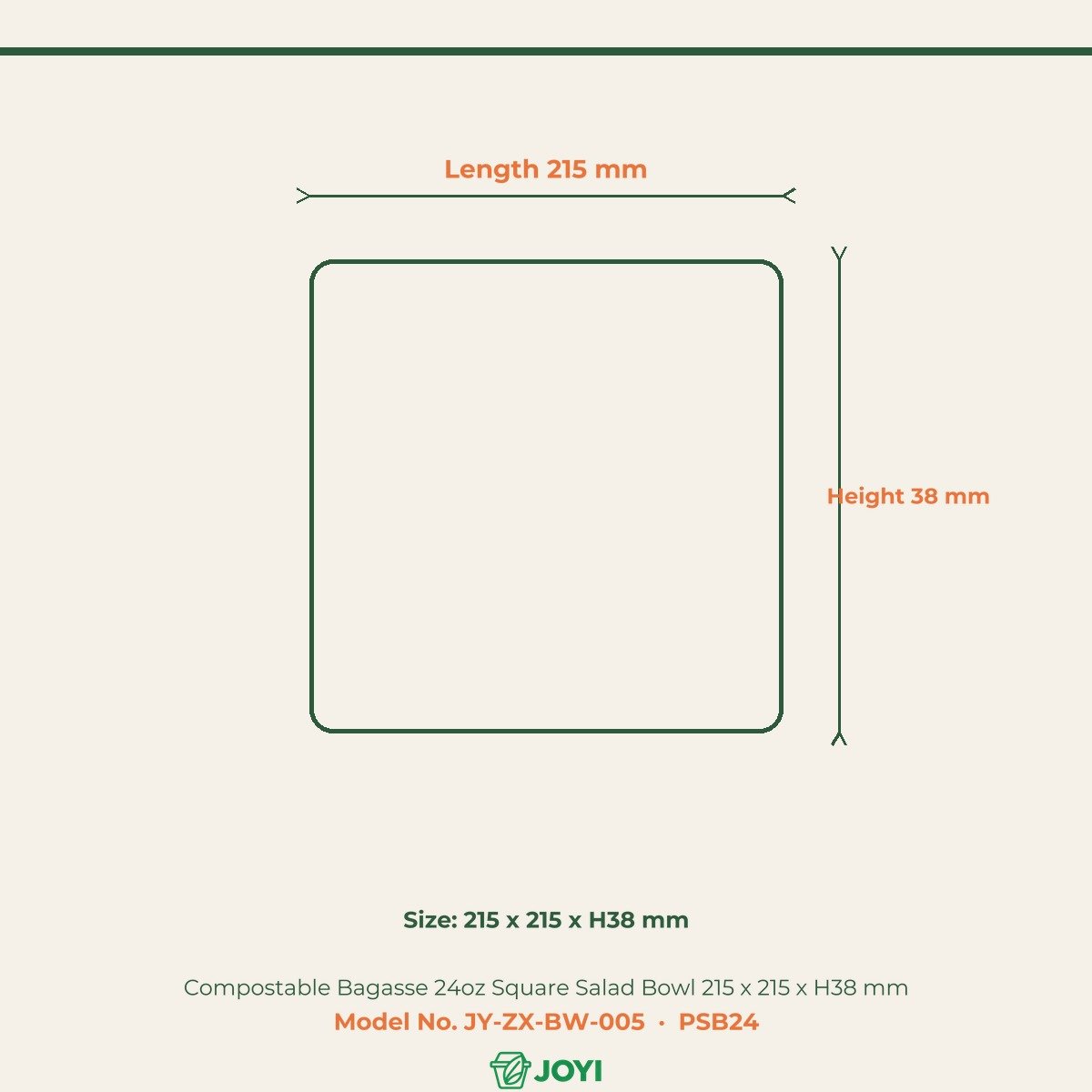 Compostable Bagasse 24oz Square Salad Bowl 215 x 215 x H38 mm - Image 4