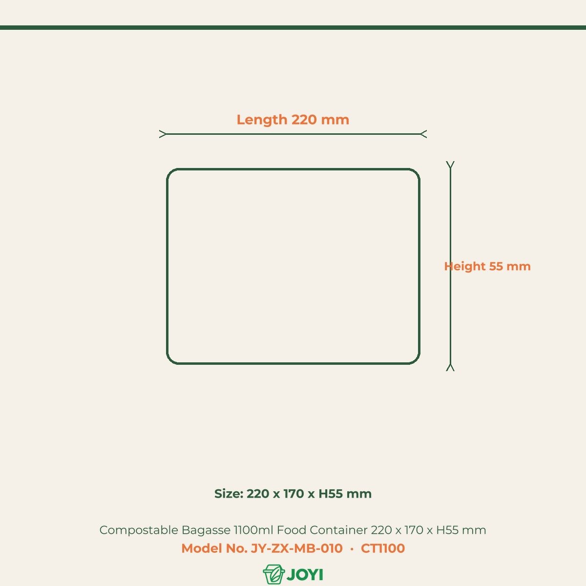 Compostable Bagasse 1100ml Food Container 220 x 170 x H55 mm - Image 4