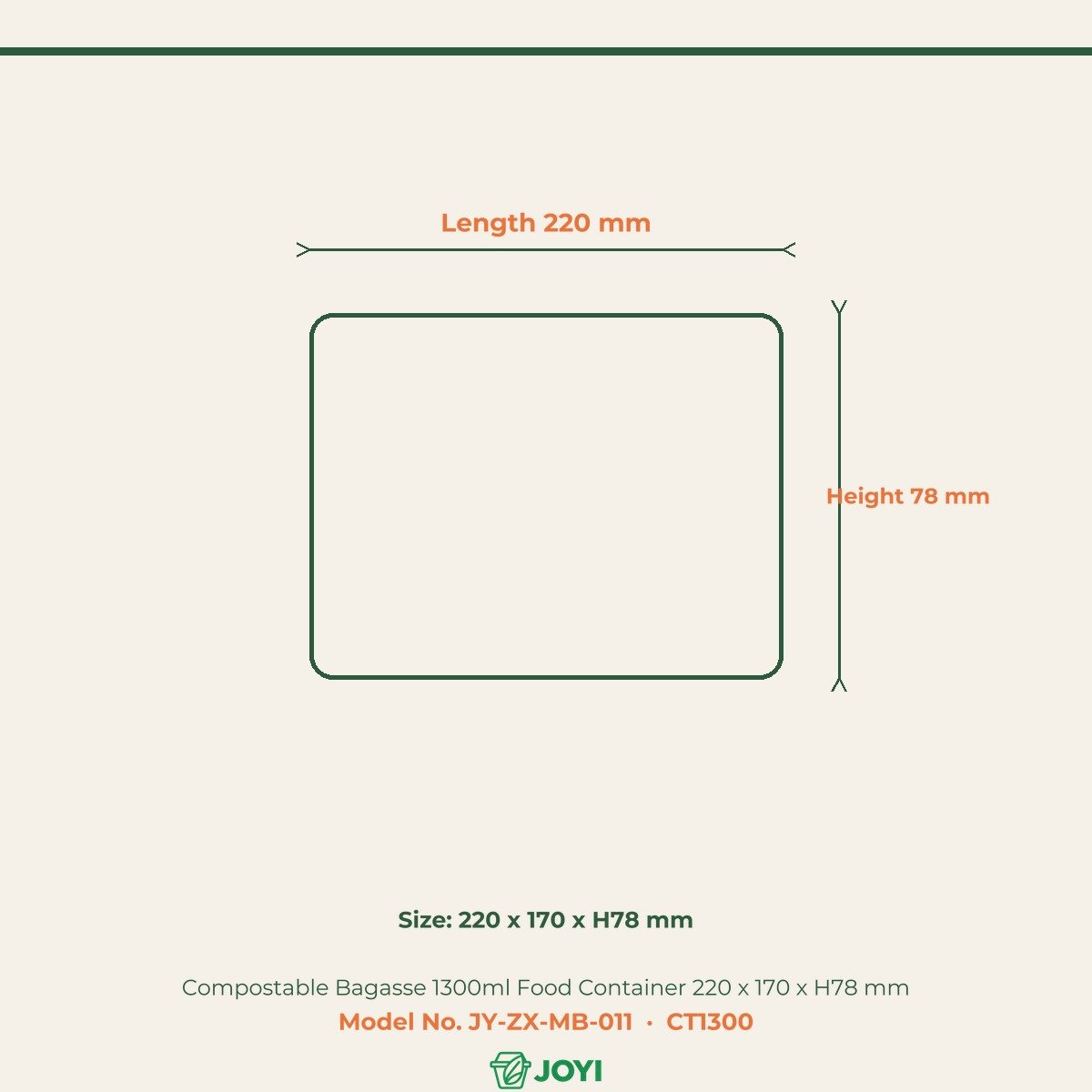 Compostable Bagasse 1300ml Food Container 220 x 170 x H78 mm - Image 4