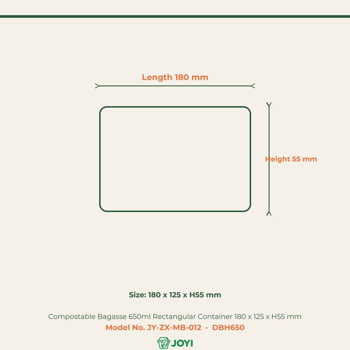 Compostable Bagasse 650ml Rectangular Container 180 x 125 x H55 mm - Image 4