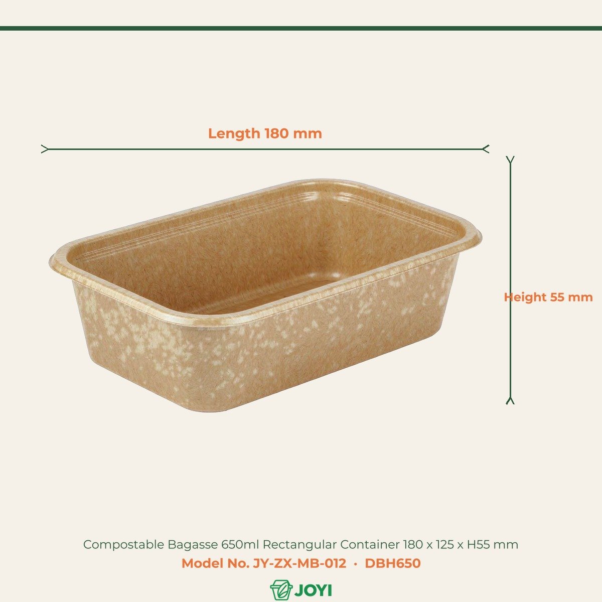 Compostable Bagasse 650ml Rectangular Container 180 x 125 x H55 mm - Image 2