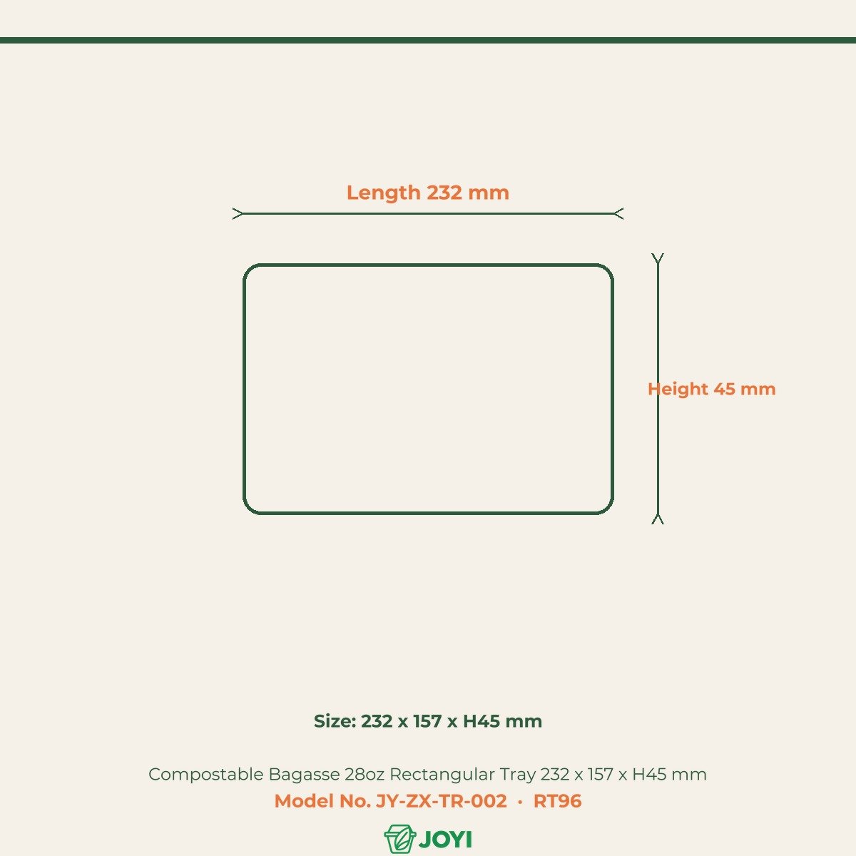Compostable Bagasse 28oz Rectangular Tray 232 x 157 x H45 mm - Image 4